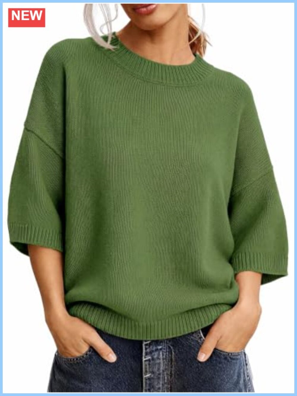 Womens Short Sleeve Knit Pullover Sweater Crew Neck Oversized